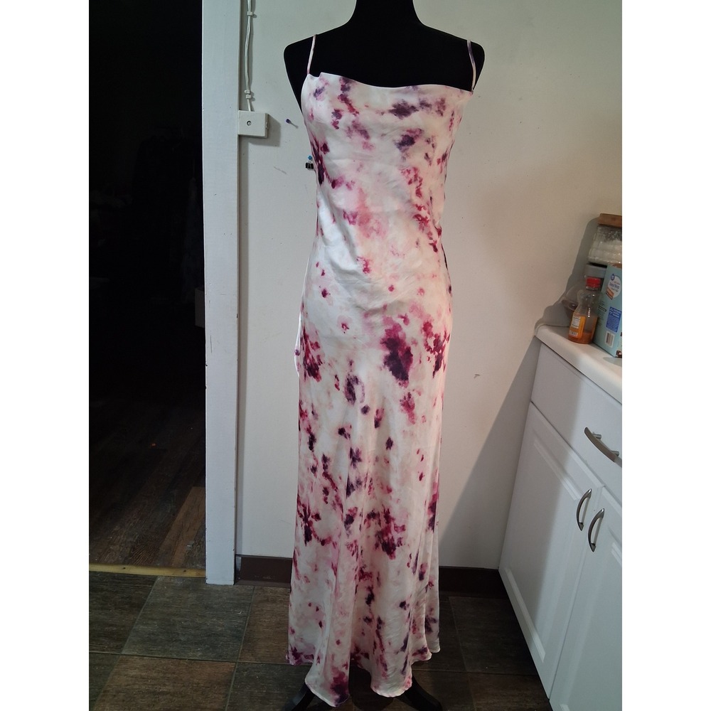 Bardot Tie Dye Cowl Neck Maxi Dress Purple White Lace Up Back Size US 8 M